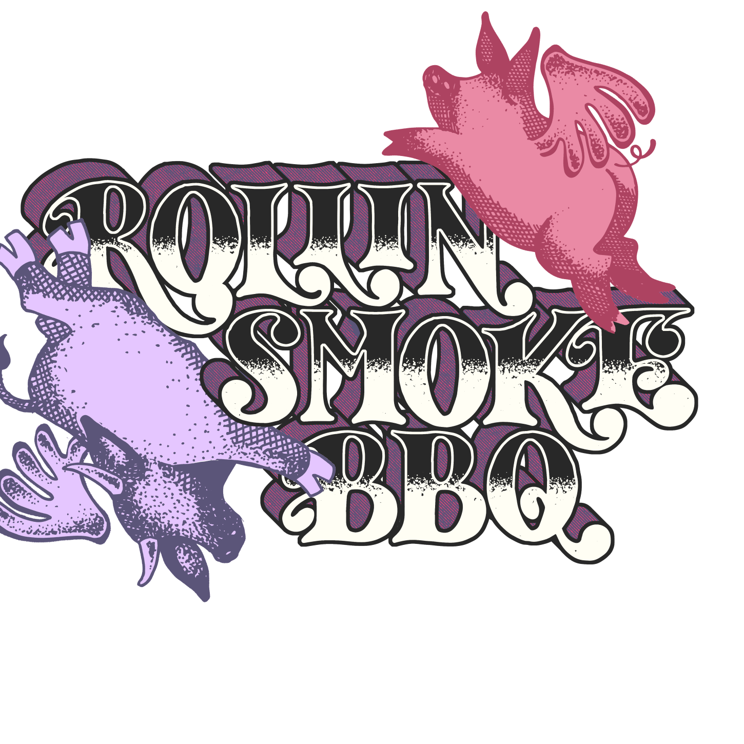 Rollin Smoke ATX BBQ Business Logo Two Flying Pigs