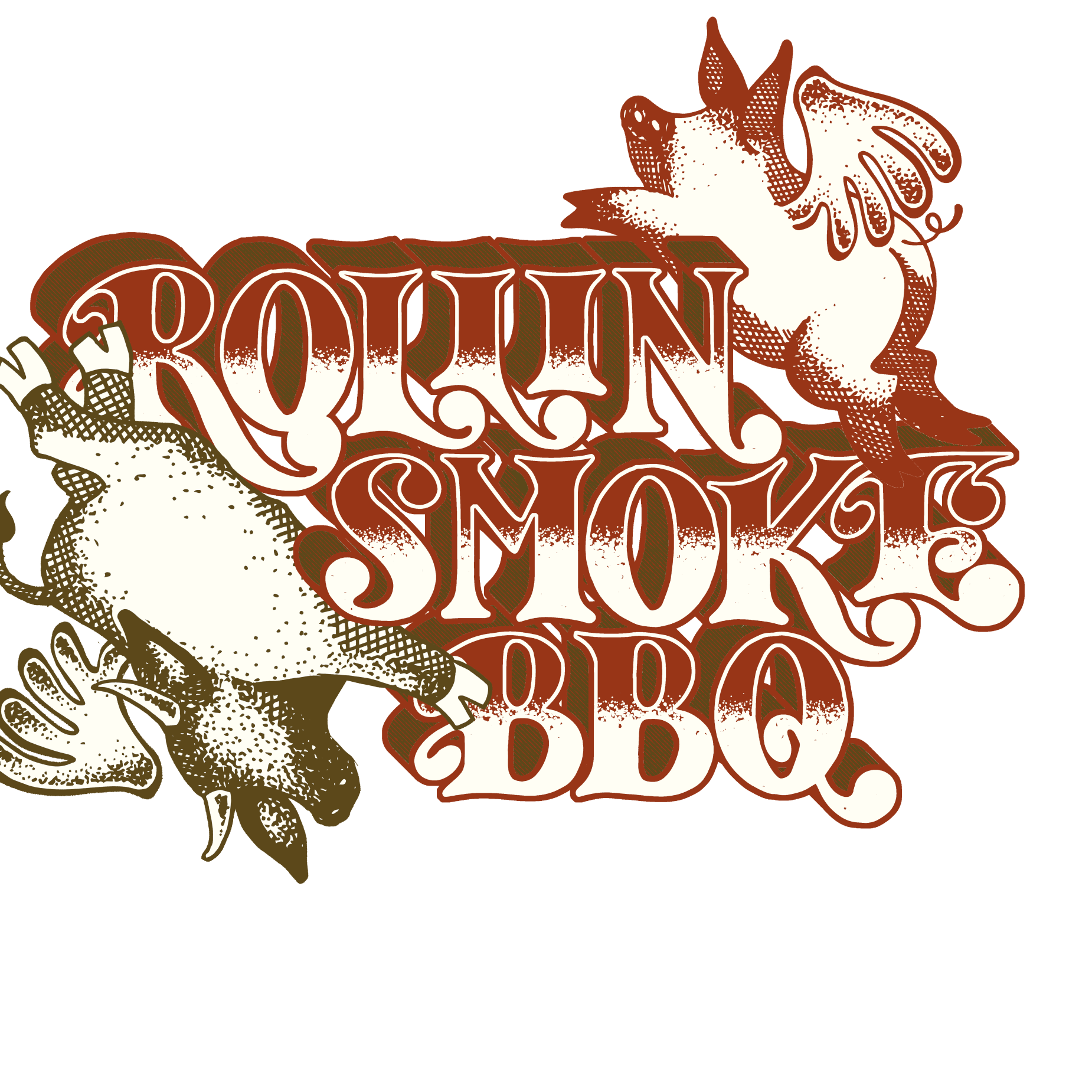 Rollin Smoke ATX BBQ Business Logo Two Flying Pigs